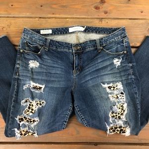 Torrid Boyfriend Jeans Distressed Leopard Raw Hem